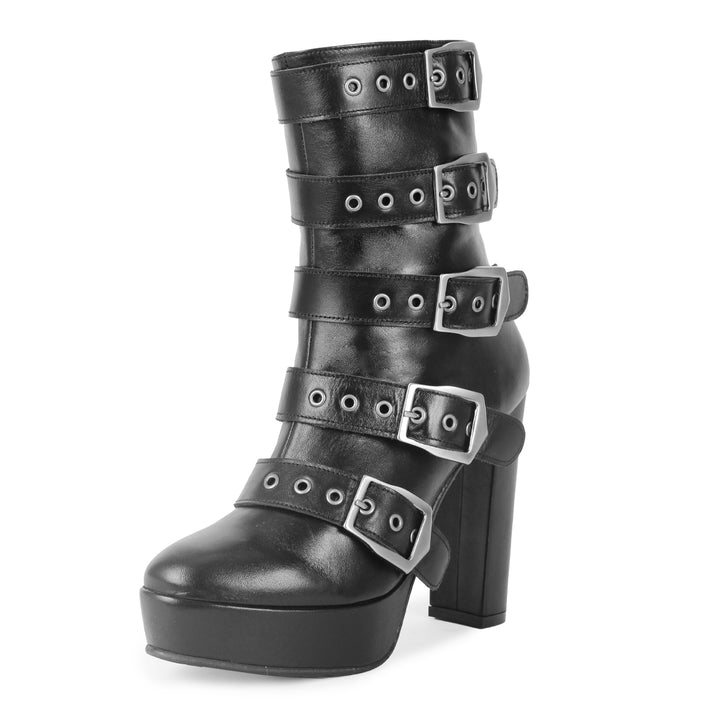 Gothic booties with platform and buckles (model 818) vinyl black