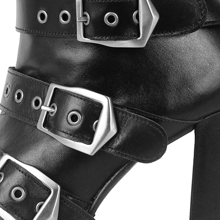 Gothic Booties mit Plateau und Schnallen (Modell 818) Leder schwarz