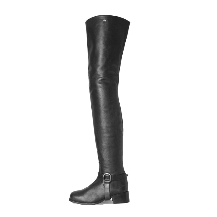 Biker boots thigh highs (model 105) leather marron