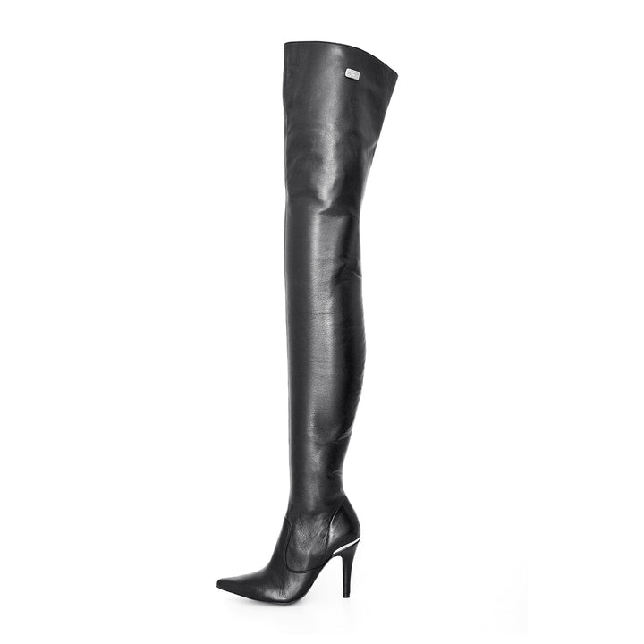 Super long high heel boots (model 106) leather black