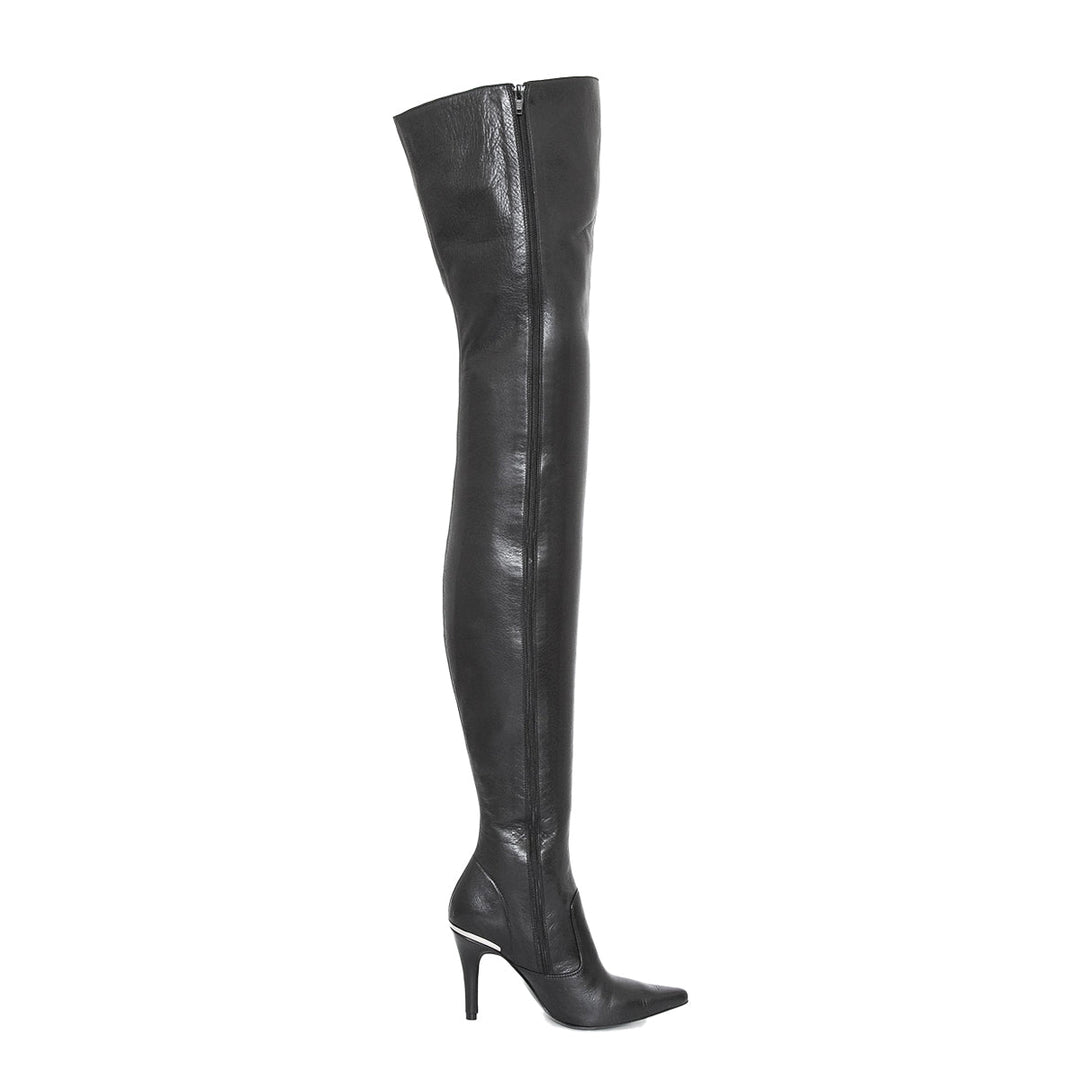 Super long high heel boots (model 106) leather grey