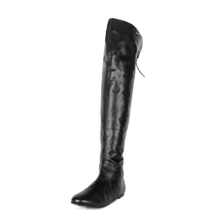 Ultra-flat over-the-knee boots with lacing (model 108) leather bordeaux