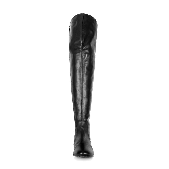 Ultra-flat over-the-knee boots with lacing (model 108) black leather