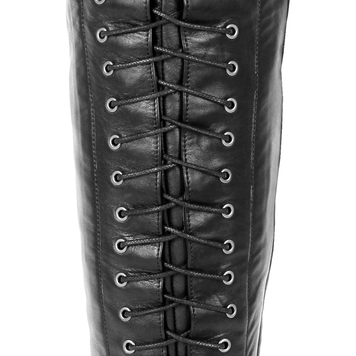 Ultraflacher Overkneestiefel mit Schnürung (Modell 108) Leder schwarz