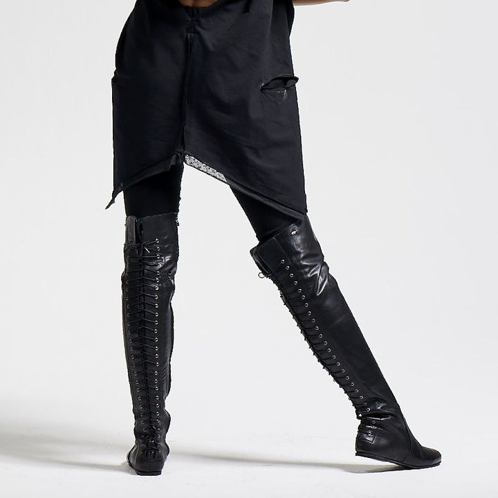 Ultra-flat over-the-knee boots with lacing (model 108) leather Marron
