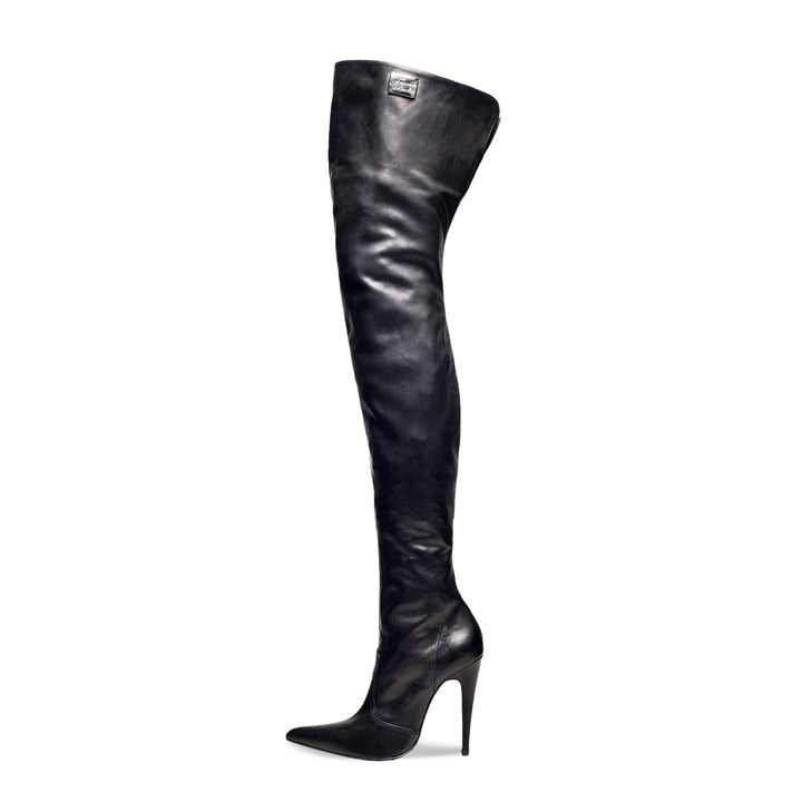 High heel thigh high boots (model 110) leather white