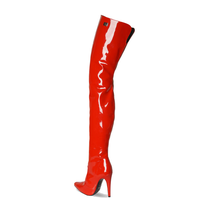 High heel thigh high boots (model 110) vinyl red