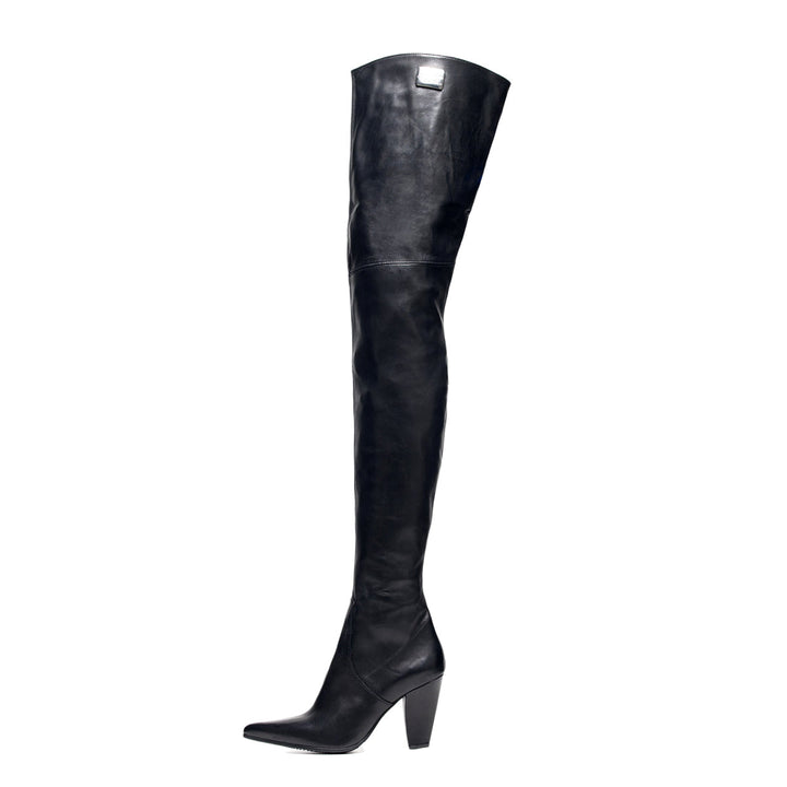 Crotch high boots block heel (model 112) suede grey