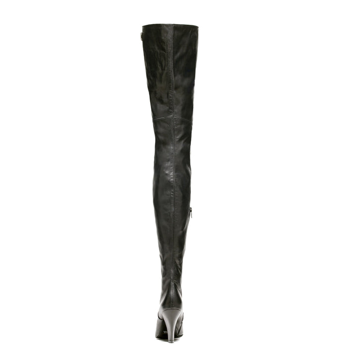 Pointed thigh high boots with block heel (model 112) suede black