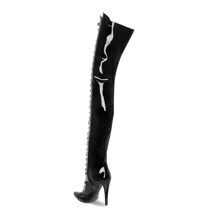 Thigh high boots with lacing and high heels (model 116) vinyl red