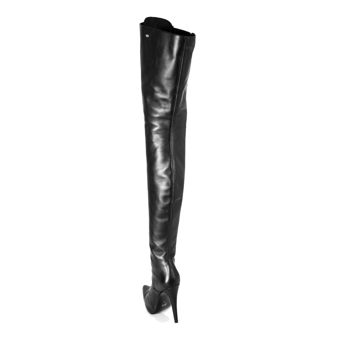 Thigh high boots with lacing and high heels (model 116) leather grey