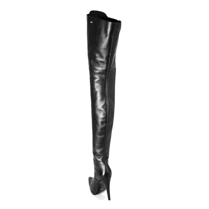 Thigh high boots with lacing and high heels (model 116) leather red