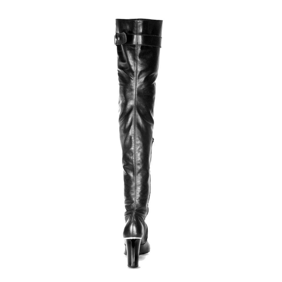 Thigh high boots with block heel and buckle (model 118) leather bordeaux