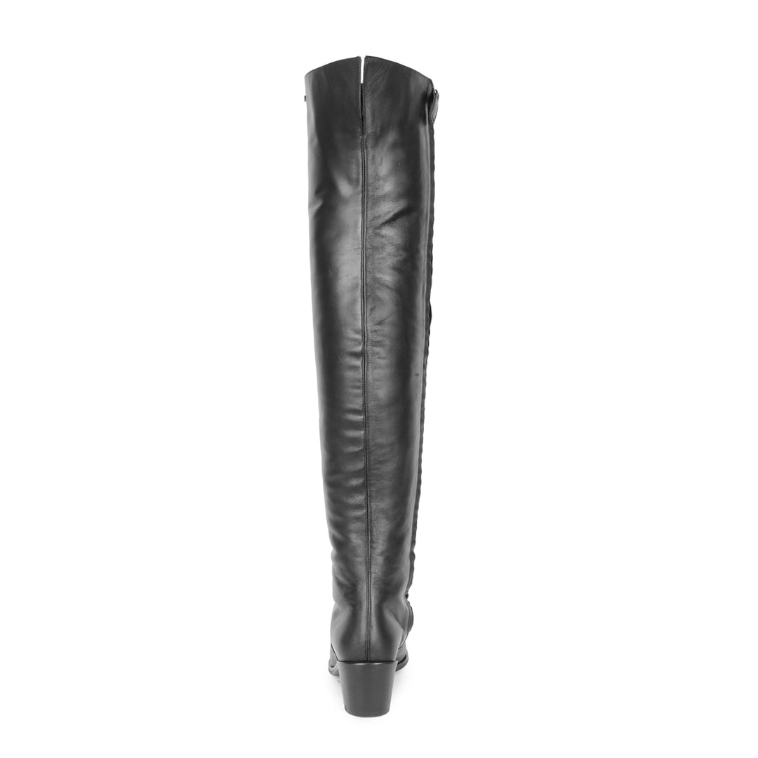 PREORDER Pointed thigh high boots with flat heel (model 180) vinyl black