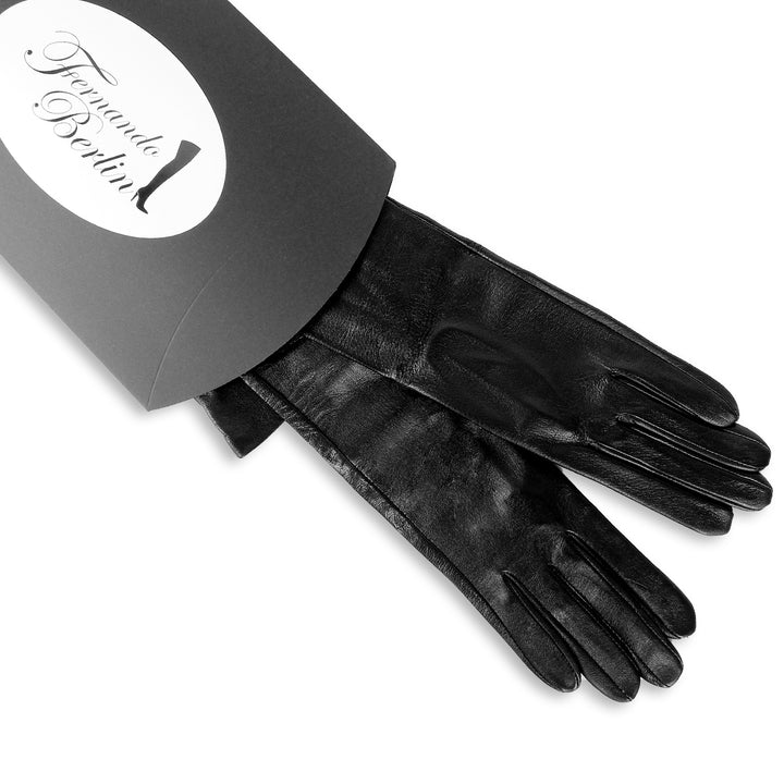 Opera gloves elbow length (model 202) black leather