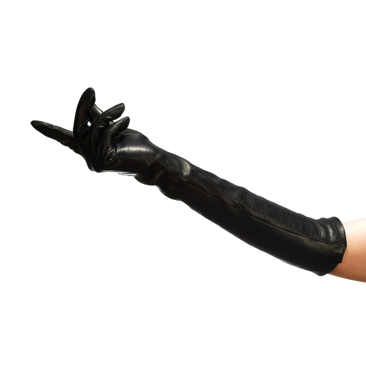 Opera gloves elbow length (model 202) black leather