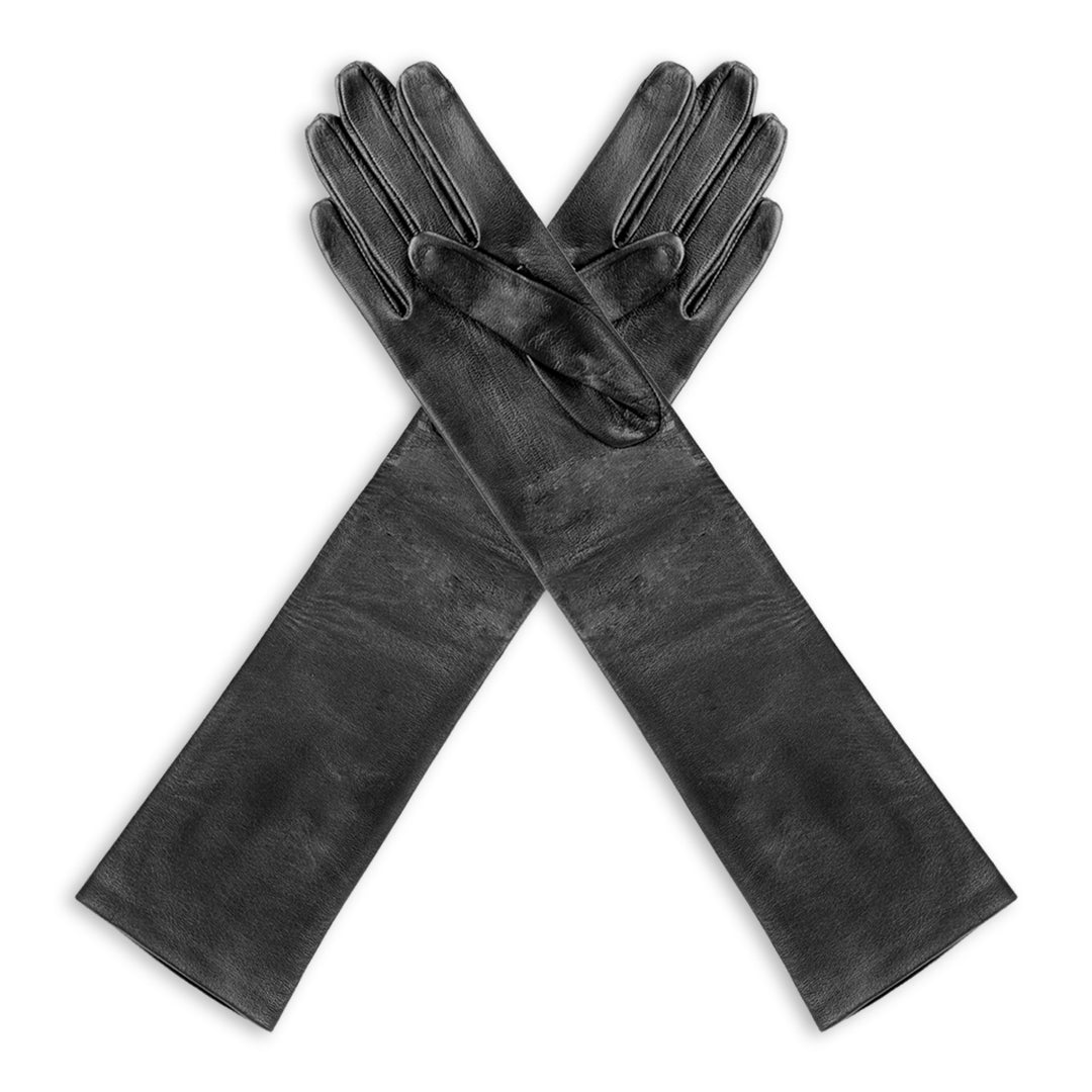 Opera gloves forearm length (model 203) black leather