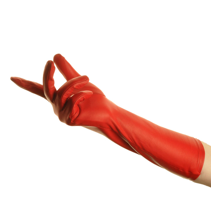 Opera gloves forearm length (model 203) leather red