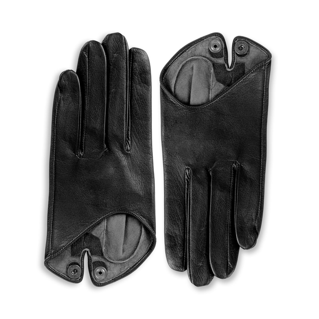 Half-scoop leather gloves with button (model 208) black leather