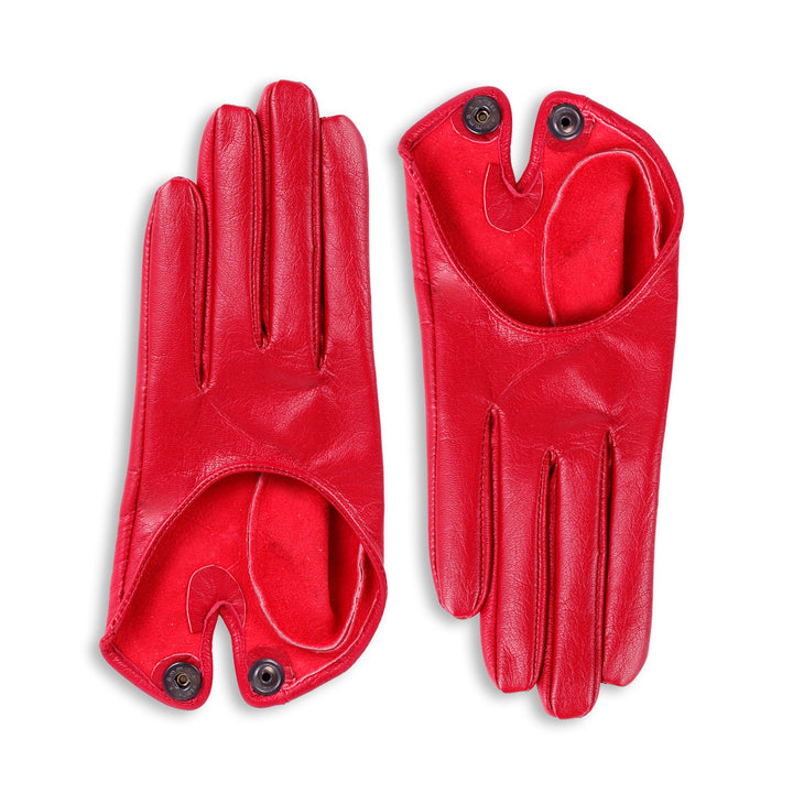 Half-scoop leather button gloves (model 208) red leather