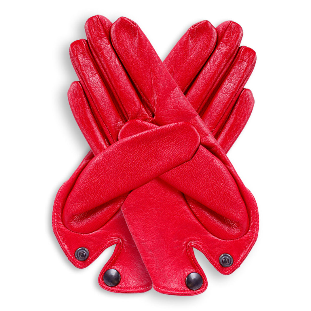 Extrakurze Handschuhe mit Knopf aus Leder (Modell 208) Leder rot