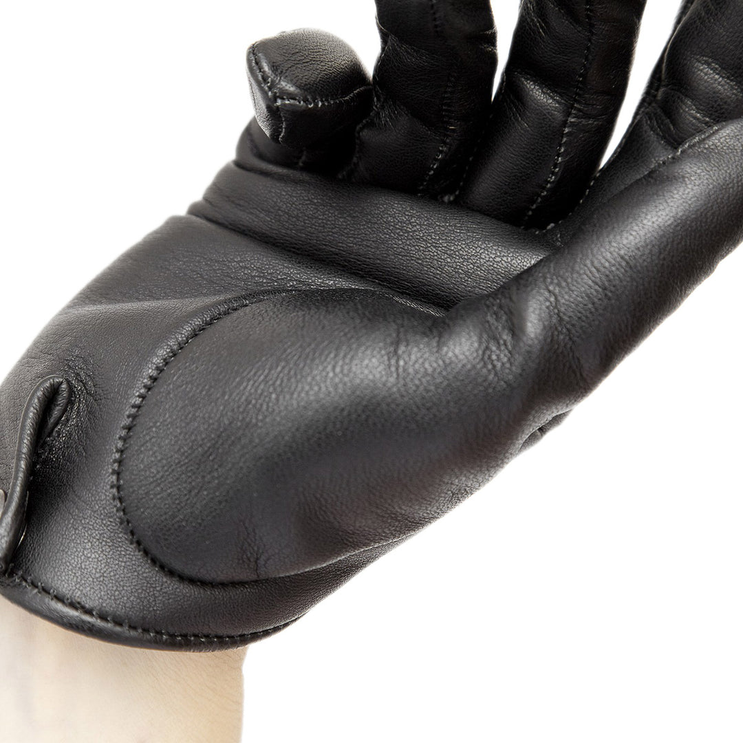 Half-scoop leather button gloves (model 208) white leather