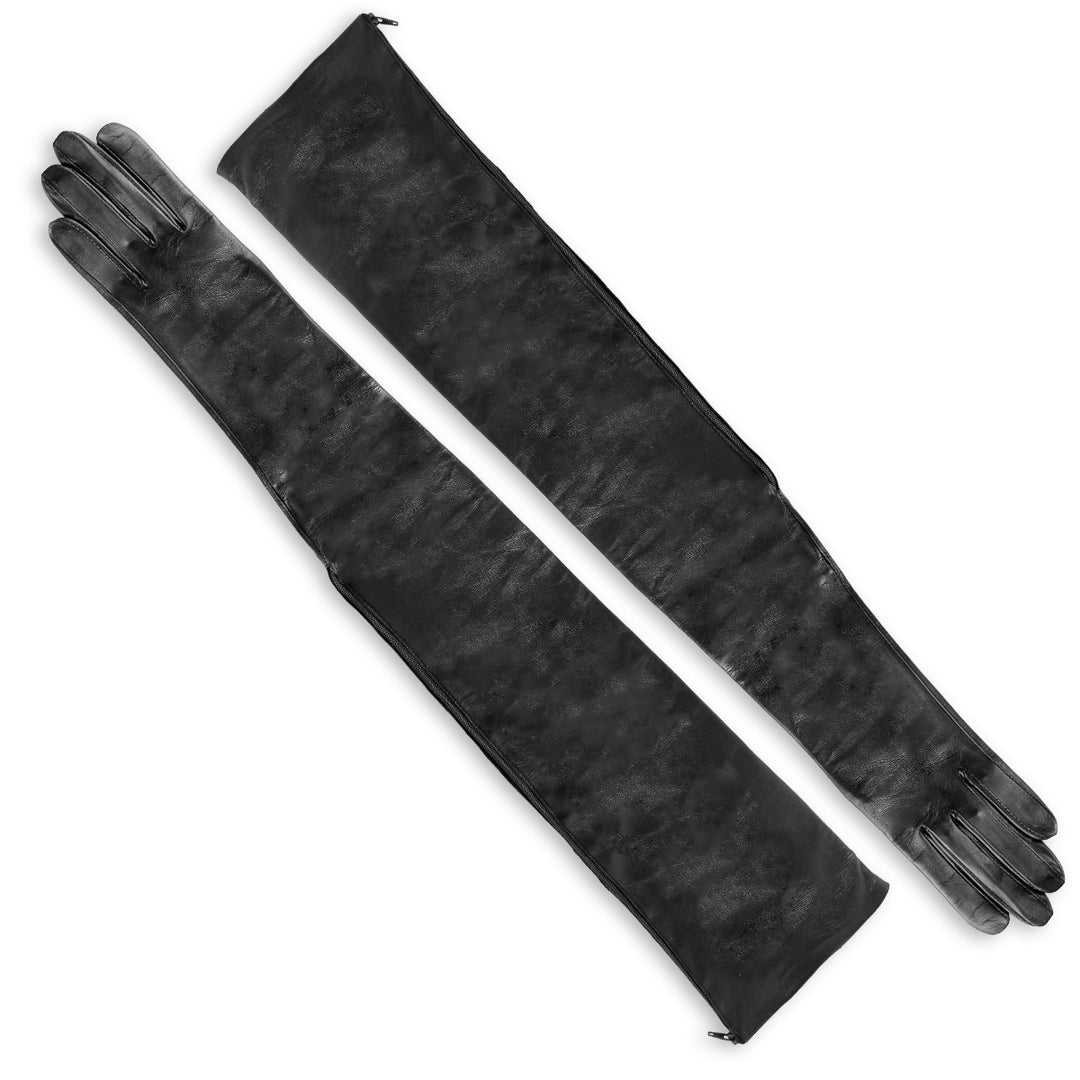 Extralange Galahandschuhe mit Reißverschluss (Modell 209) Leder schwarz