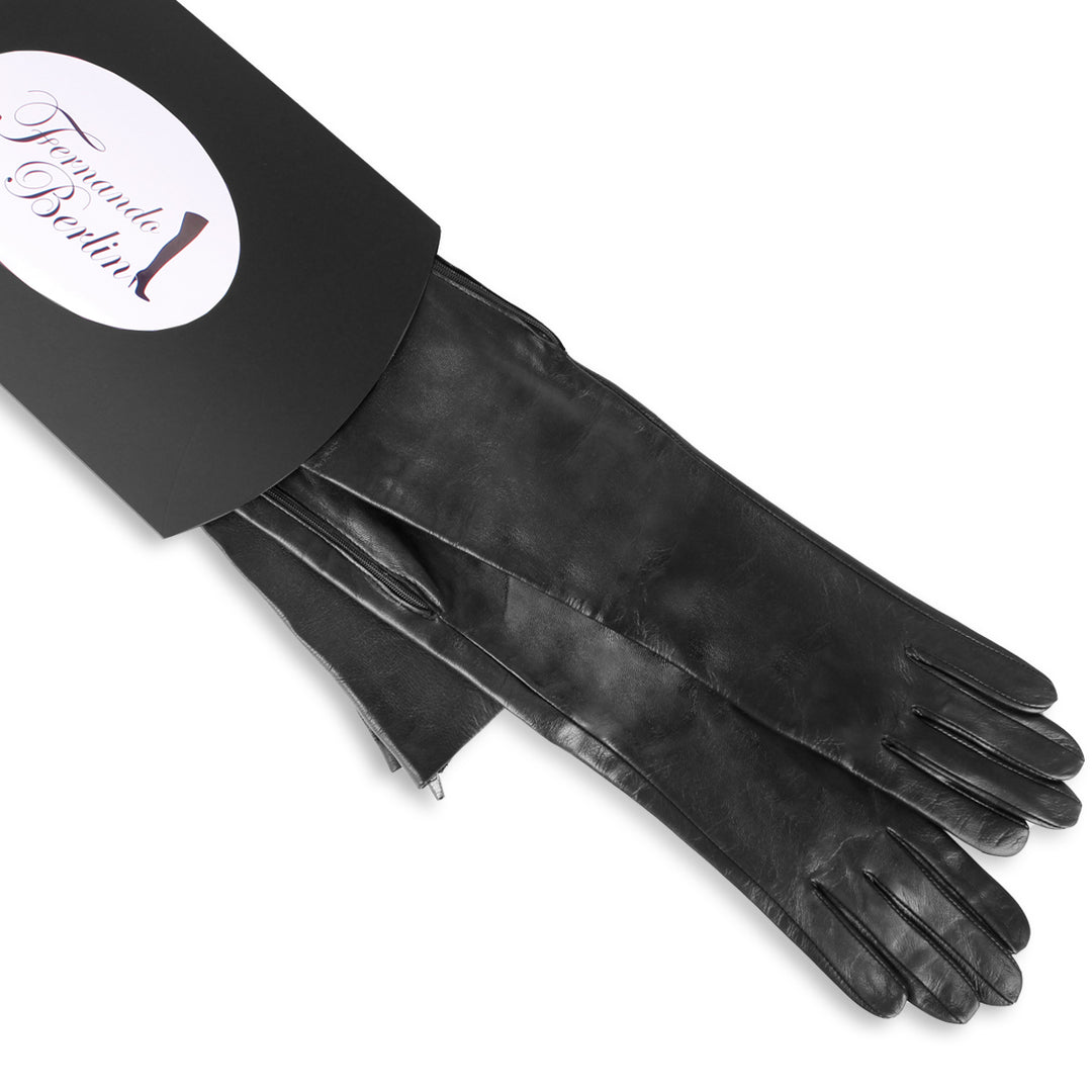Extralange Galahandschuhe mit Reißverschluss (Modell 209) Leder schwarz