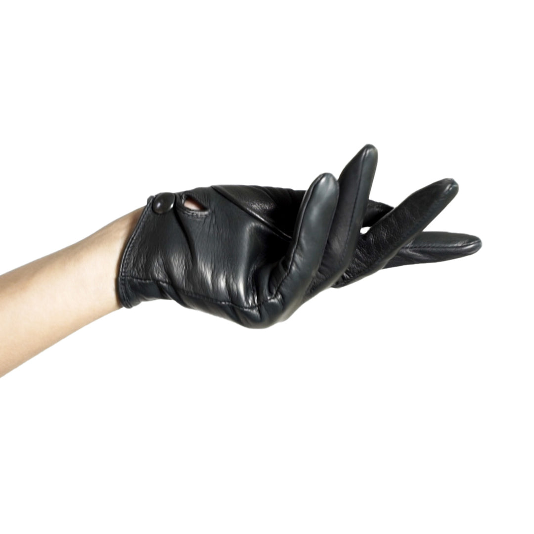 Kurze Handschuhe aus Leder mit Knopf (Modell 210) Leder weiß