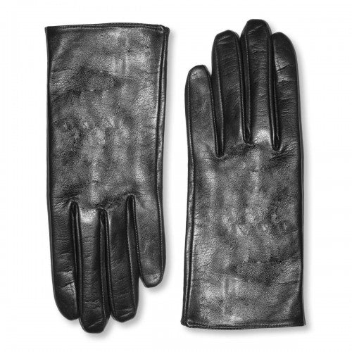 Short leather gloves with button (model 210) black leather