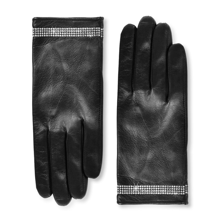 Short leather gloves with Swarovski® crystals (model 211) leather white