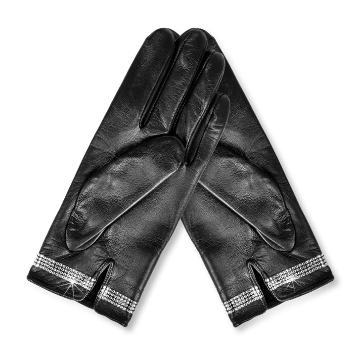 Short leather gloves with Swarovski® crystals (model 211) leather red