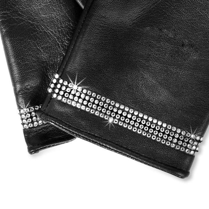 Short leather gloves with Swarovski® crystals (model 211) black leather
