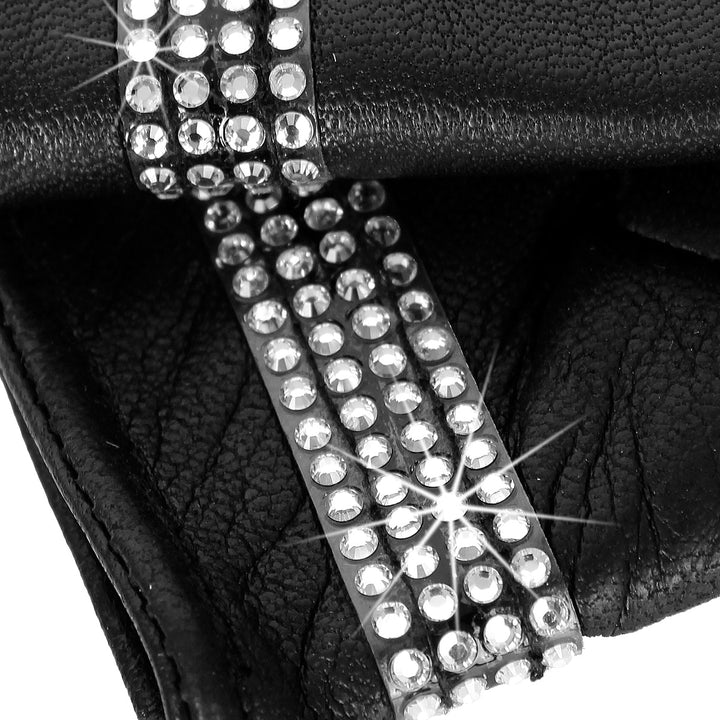 Kurze Lederhandschuhe mit Swarovski®-Kristallen (Modell 211) Leder schwarz