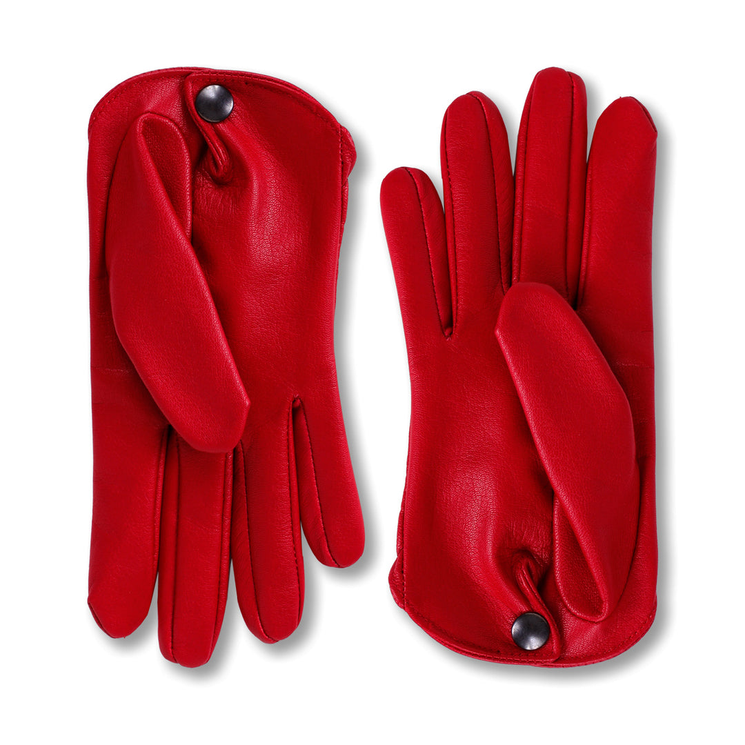 Short leather gloves with bow (model 213) leather red