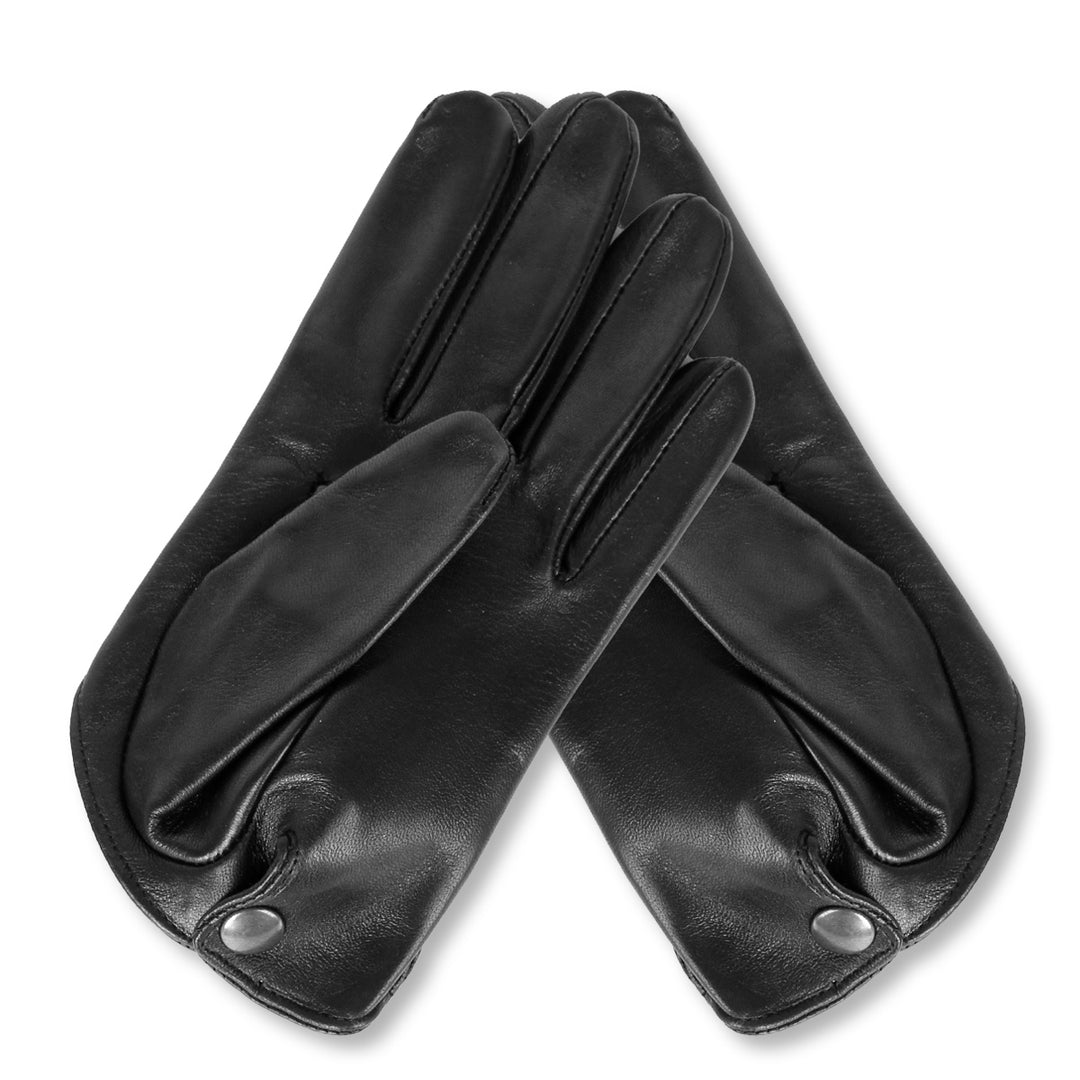 Short leather gloves with bow (model 213) black leather