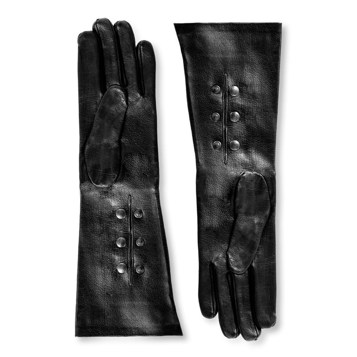 Galahandschuhe aus Leder mit Knöpfen unterarmlang (Modell 215) Leder schwarz