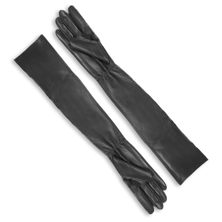 Lange Lederhandschuhe mit Gummizug (Modell 223) Leder schwarz
