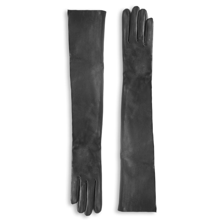 Long leather gloves with elastic band (model 223) leather red