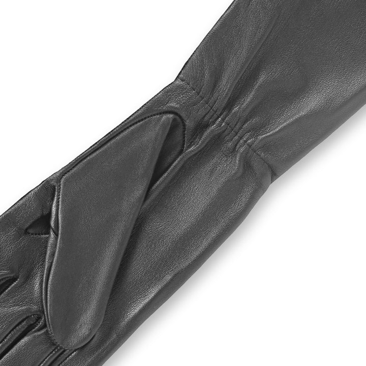Long leather gloves with elastic band (model 223) leather black