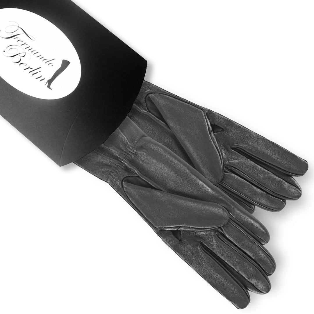 Long leather gloves with elastic band (model 223) leather black