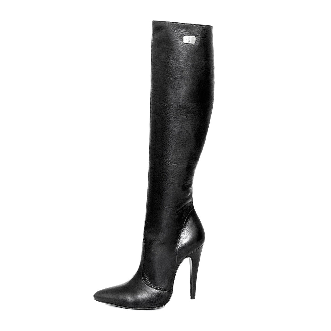 Knee-high boots with high heels (model 300) leather grey