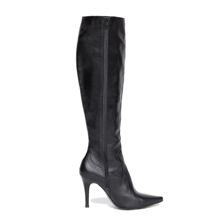 Knee-high boots with high heels (model 301) leather grey