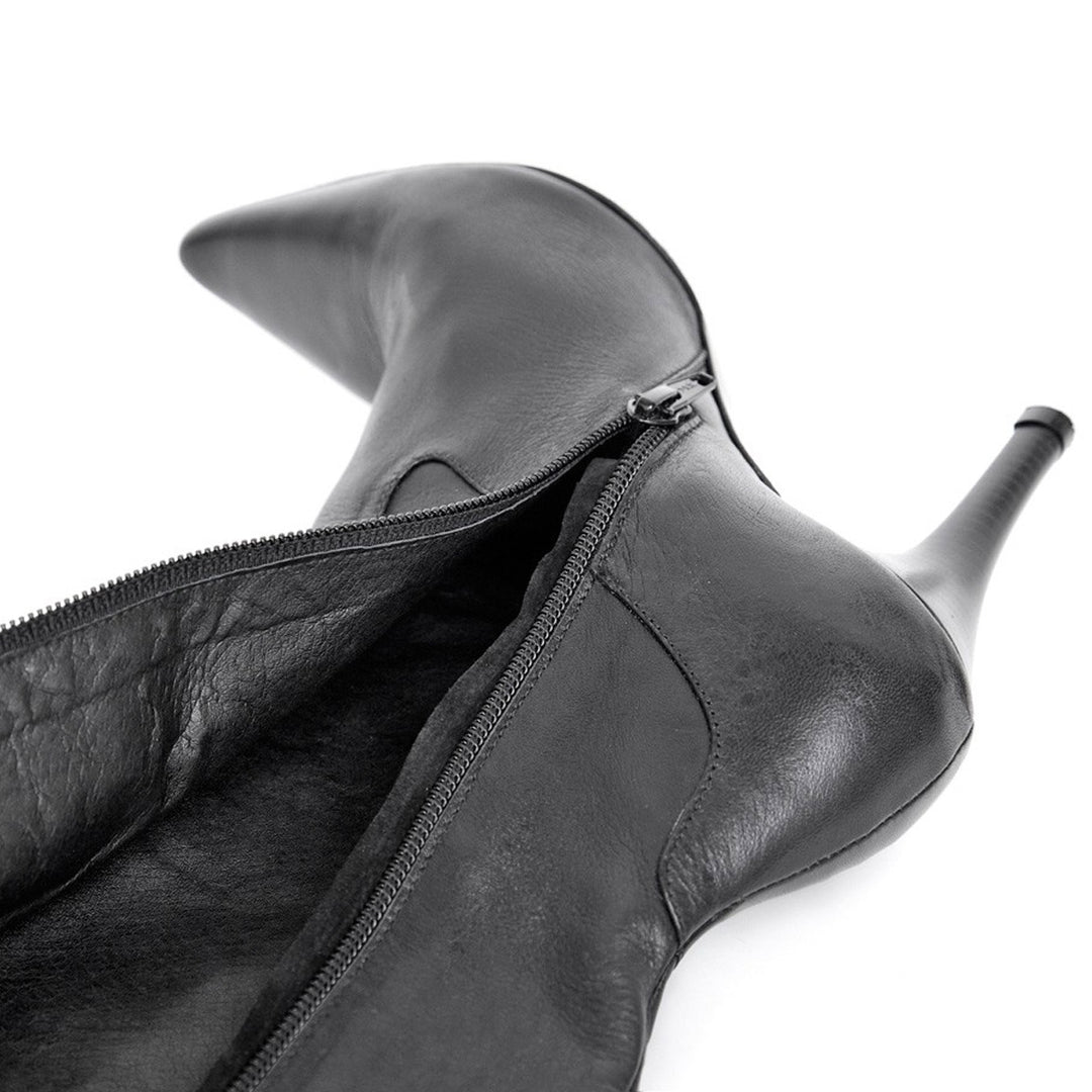 Kniehoher Stiefel mit High Heels (Modell 301) Leder schwarz