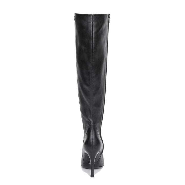 Knee-high boots with high heels (model 301) leather grey