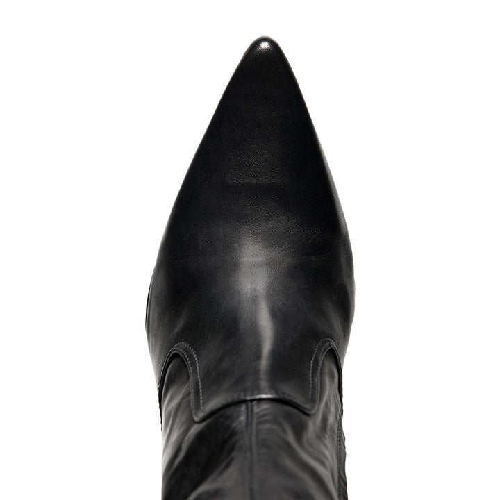 Knee high boots with high heels (model 301) vinyl black