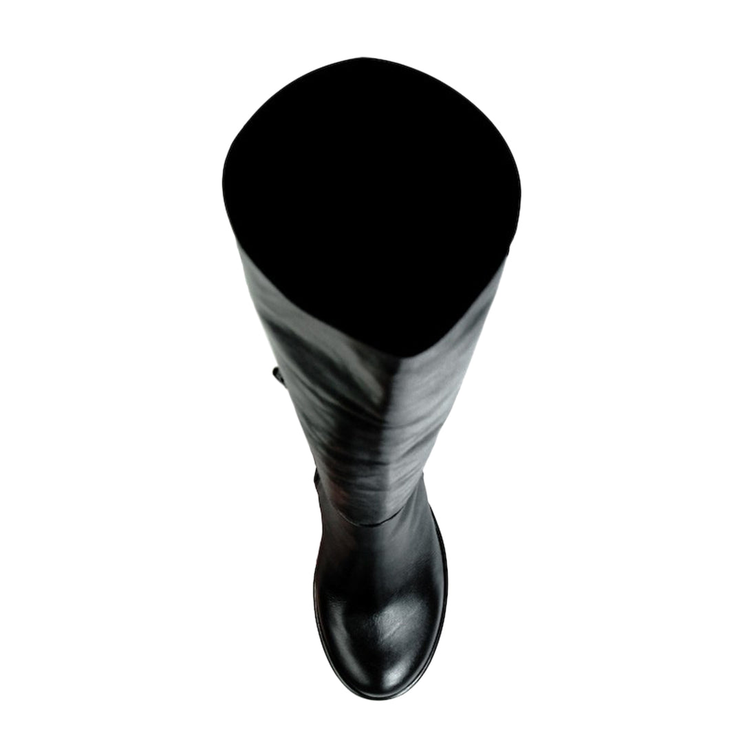 Kniehoher Stiefel mit breitem Absatz (Modell 302) Leder schwarz