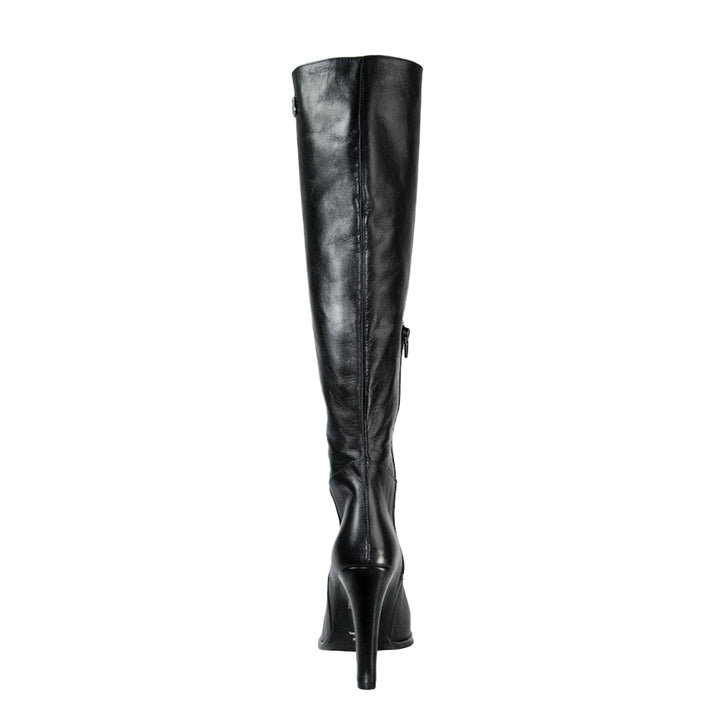 Knee-high boots with wide heel (model 302) vinyl black