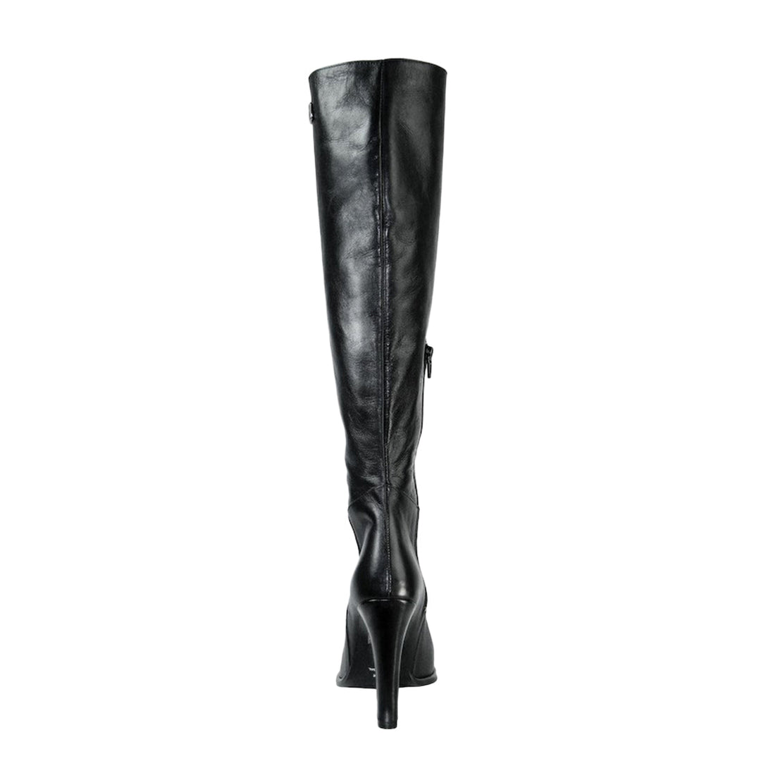 Knee-high boots with wide heel (model 302) leather grey