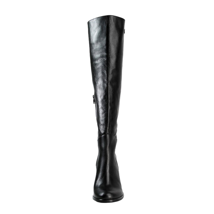 Kniehoher Stiefel mit breitem Absatz (Modell 302) Leder schwarz